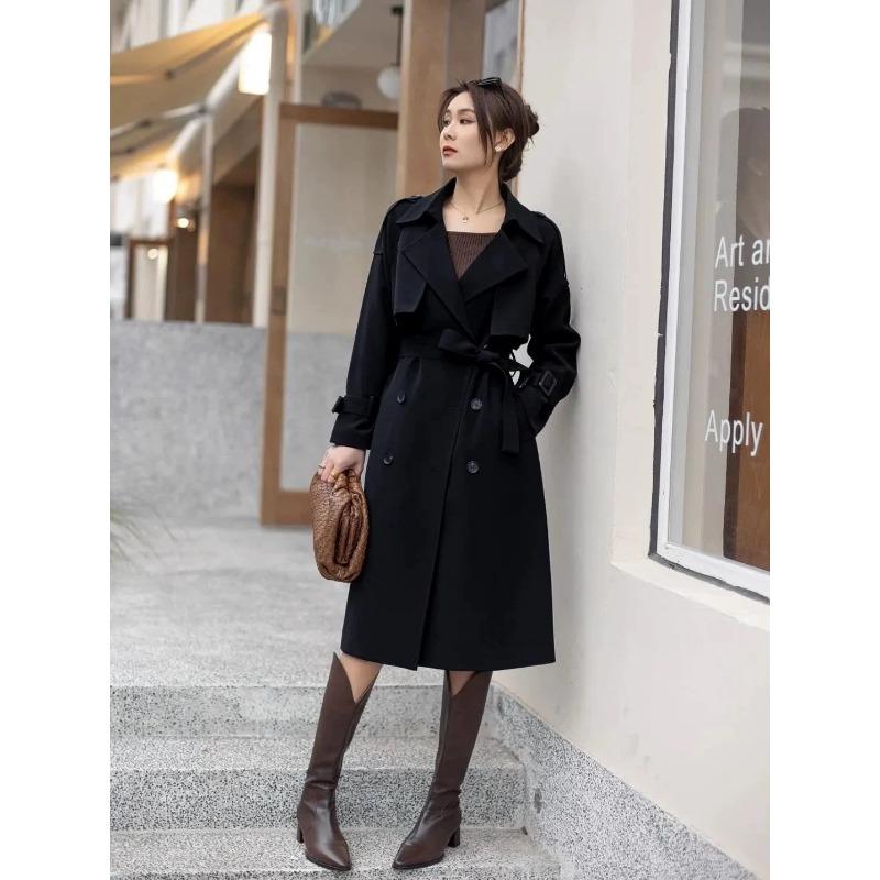 Ветровка выше колена женская весна и осень новый стиль двубортное пальто средней длины свободного покроя корейский стиль