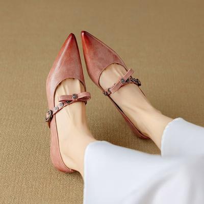 Чэнду версия из коровьей кожи Мэри Джейн туфли-лодочки женские острый носок бант заклепки кошка и маленькая фея