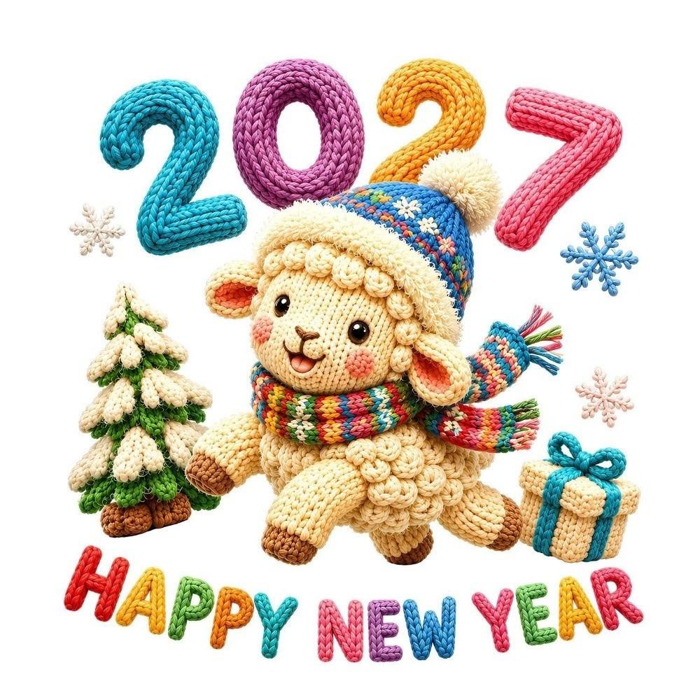 Colorful Happy New Year Window Stickers Large Size 2D Flat Print 2027 Sheep Year Stickers Waterproof Transparent