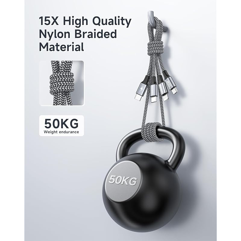 [100 Вт] RAVIAD 3 в 1 короткий кабель для зарядки 50 см USB Type C мультикабель PD 100 Вт кабель USB-C для быстрой зарядки Может питать 3 устройства одновременно тип C (100W)