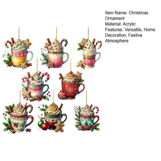8 шт. Рождественские украшения, подвесные чашки кофе какао, украшения для рождественской елки, 2D, плоские акриловые украшения