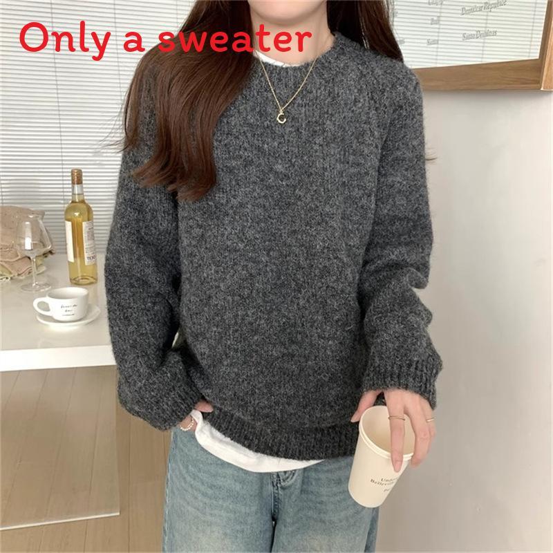 Lazy Style Knit Sweater For Women With Solid Color Design For Autumn Chill