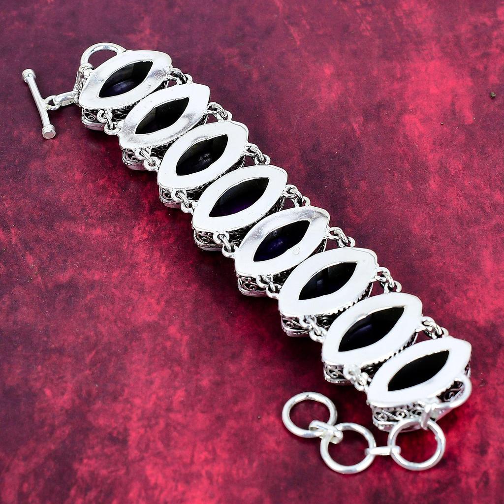 Браслет из стерлингового серебра 925 пробы с фиолетовым лабрадоритом и регулируемой цепочкой, ювелирные изделия ручной работы с драгоценными камнями, браслет на День памяти