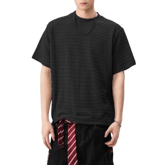 Мужская футболка с круглым вырезом и коротким рукавом, с 3D-полосатым жаккардовым узором, однотонная свободная летняя повседневная футболка