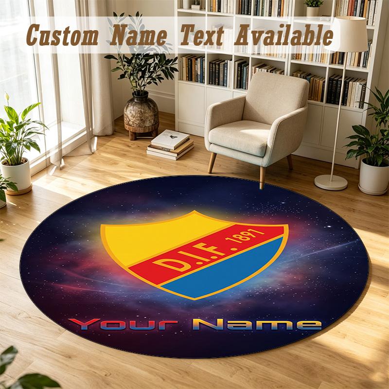 Round Rug Custom NameDjurgårdens IF Pattern Non Slip Carpet Home Floor Decor