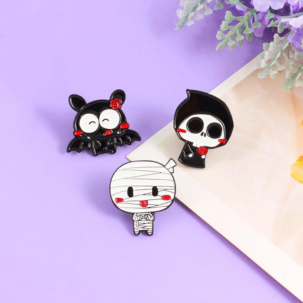 Enamel Cute Skeleton Ghost Brooch Cartoon Characters Halloween Skull Bat Pin Unisex Gift