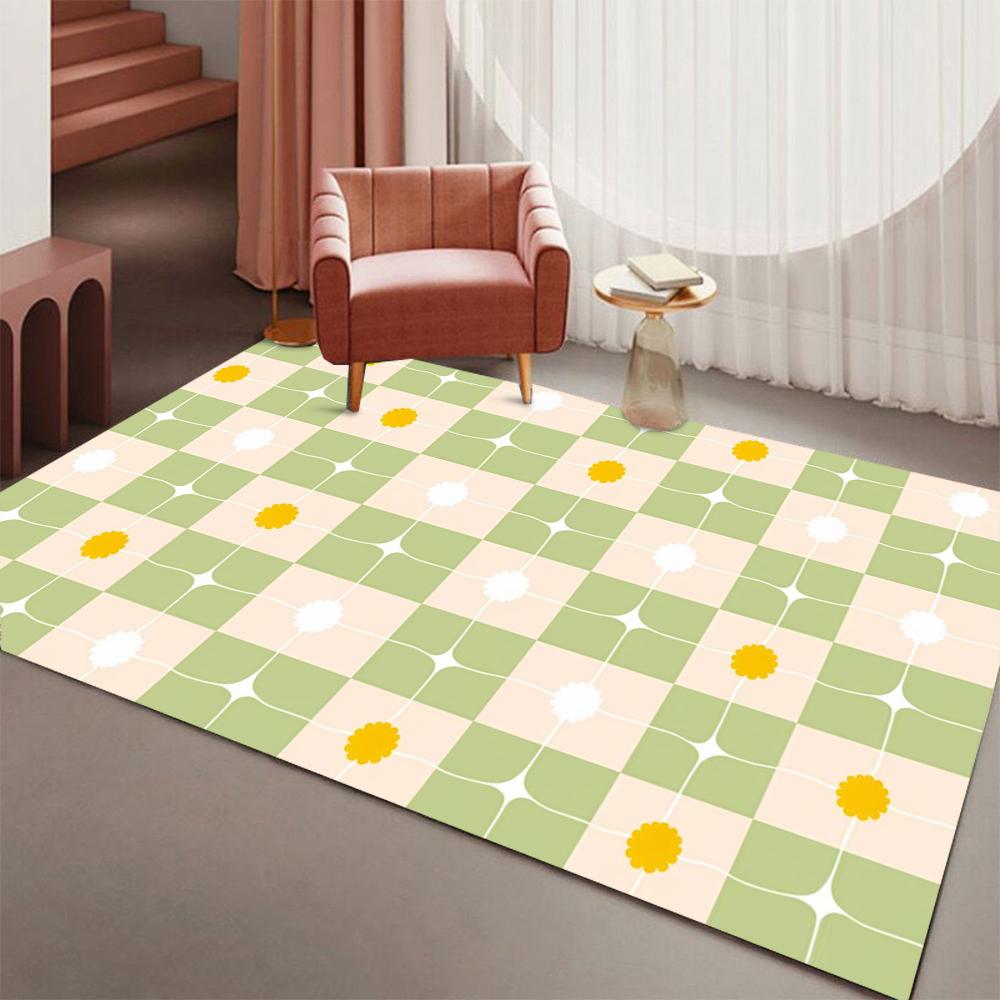 Kawaii  Plaid Print Area Rug Anti-slip Soft Indoor Floor Carpet Lovely Check Pattern Decor Mat for Playroom Living Room