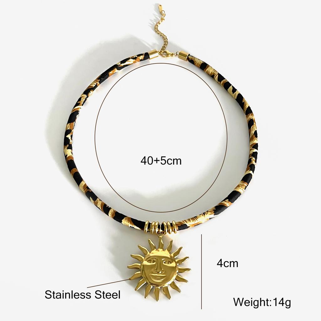 Личность Нержавеющая сталь Леопардовый полиэстер Цветок Сердце Солнце Капля Ожерелье воротник 18K PVD Покрытие Популярный подарок ювелирные изделия