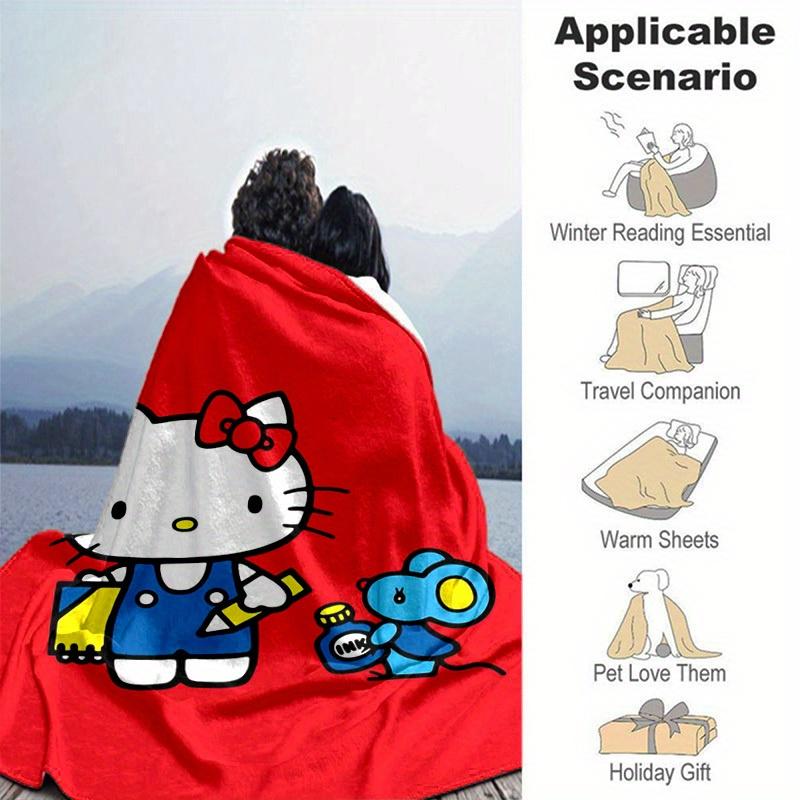 1шт. Плед с дизайном Hello Kitty и Синего Мышонка - Для дома, офиса, улицы, подарок, подходит для всех сезоновz041729