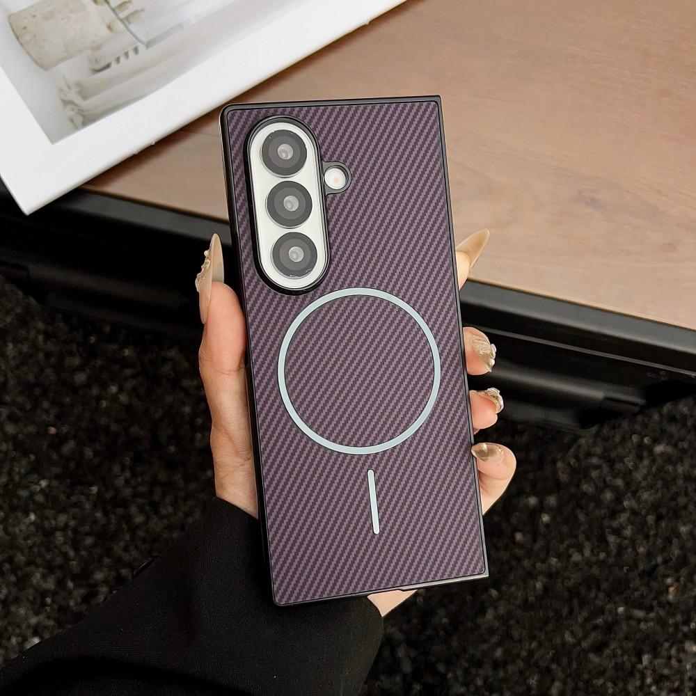 Для Samsung Galaxy Z Fold 7 Чехол Жесткий ПУ углеродное волокно магнитный Беспроводная зарядка Защитная задняя крышка Для Z fold7 6 5 4 3 Корпус