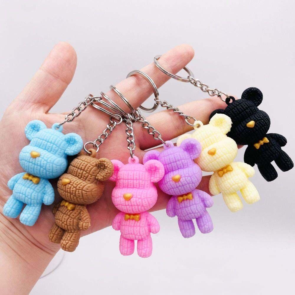 Backpack Charm Wool Bear Shape Key Rings Pendant Soft Color Bear Keychains   Backpack Decoration