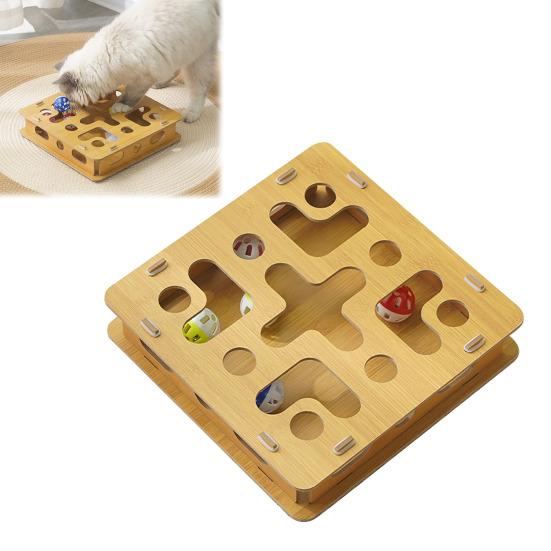Cat Enrichment Maze Box Nail File Box with 4 Bell Balls Interactive Puzzle Toy Scratch Enrichment Box Improves Intelligence Reduces Boredom for Indoor