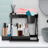 Kitchen Under Sink Storage Rack with Hooks Double-layer L-shaped Large Capacity Pull-out Organizer Bathroom Under Counter Storage Shelf