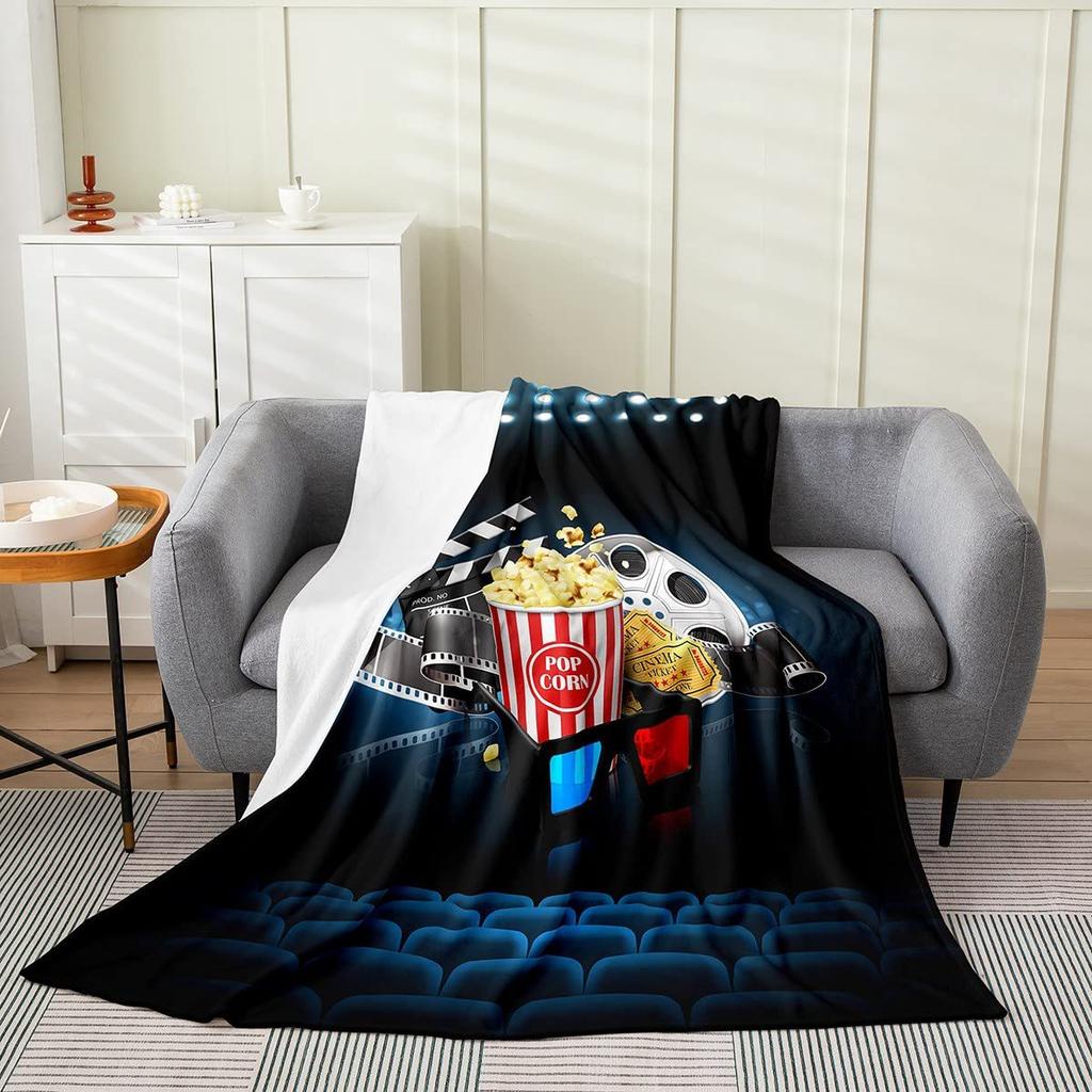 Movie Night Popcorn Printed Blanket for Sofa Bed Travel Camping Living Room Office Conditioning Blanket for All Seasons Gifts