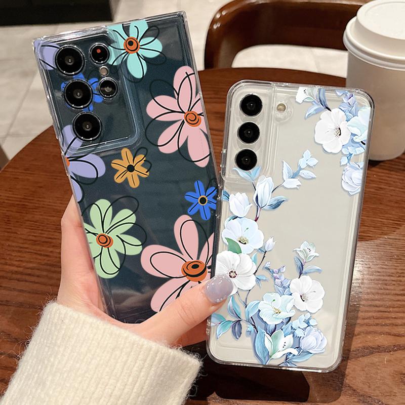 Креативный чехол для телефона с цветочным узором для Samsung Galaxy S26 S25 S24 S23 Ultra S22 Plus S24 S21 FE S25Edge Прозрачный мягкий чехол