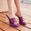 Xibeilove Летние женские модные шлепанцы ПВХ Прозрачные хрустальные Толстые каблуки Классические фиолетовые Высокие каблуки Большие размеры от 35 до 46