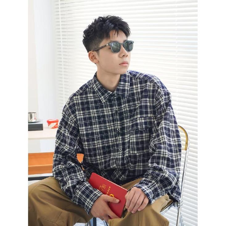 2024 Клетчатая рубашка с длинным рукавом в японском стиле Гонконга Ins Свободная рубашка для мальчиков Летнее модное универсальное повседневное пальто