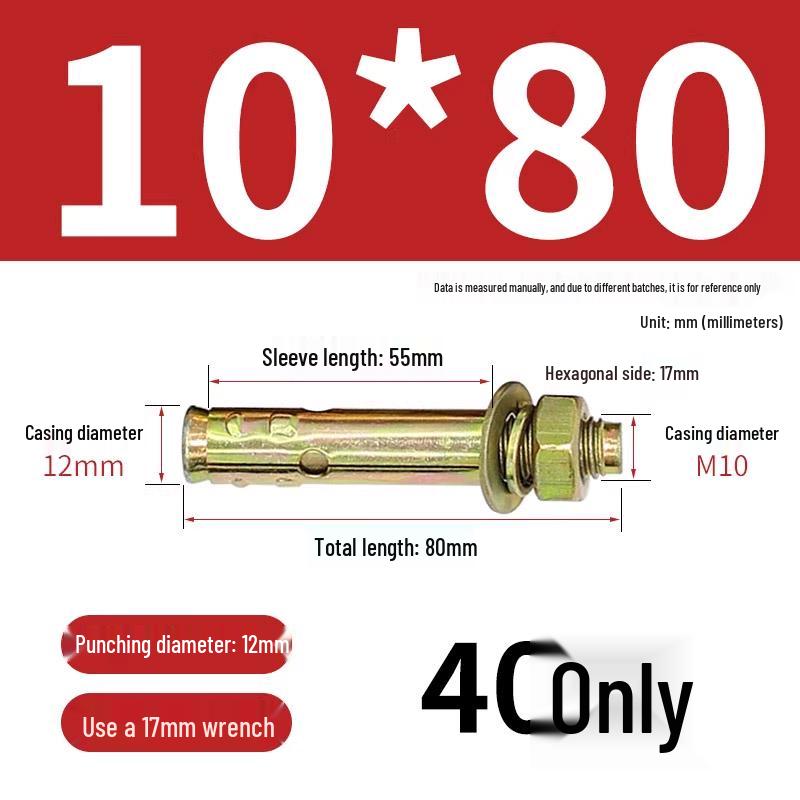 Zinc-Plated Expansion Bolts Set: Cantonese Pull-Out & Explosion-Proof Tubes - Sizes M6, M8, M10