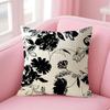 Black Ink Flower Cushion Cover Natural Linen Pillow Case DoubleSided Print Decorative Sofa Pillowcase Home Decor Gift