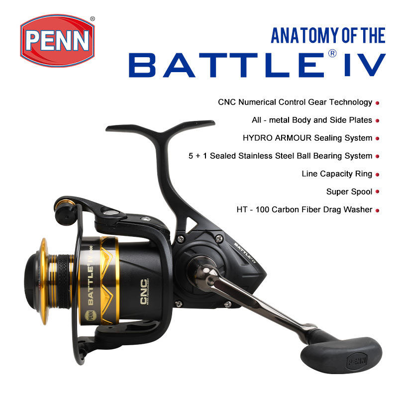PENN BATTLE IV All-Metal Corrosion-Resistant Saltwater Spinning Reel for Boat Fishing and Surf Fishing