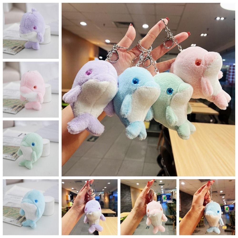 Stuffed Fluffy Pom Pom Whale Key Ring Dolphin Cute Dolphin Plush Pendant Female Lady Girl