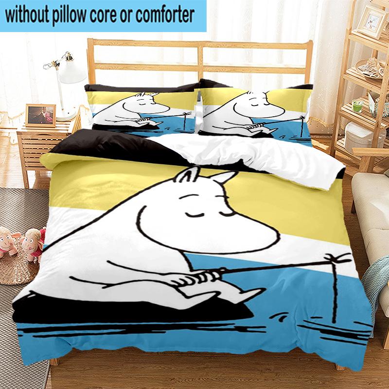 white hippo Fishing Adventure 3pcs Bedding,Including 1pc Duvet Cover And 2pcs Pillowcases Perfect for Christmas,Ideal for Bedroom, Dormitory