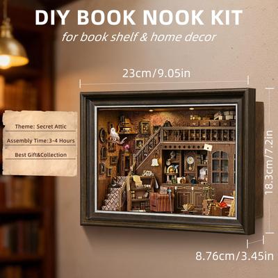 Набор для книжной полки "Тайный чердак" DIY 3D деревянная головоломка Вставка в книжную полку Модель кукольного домика Закладка для книг Строительство Домашний декор Фоторамка