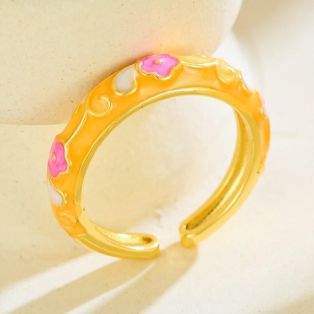 Colorful Flower Open Ring Versatile Drip Glazing Ring Unisex Oil-Drop Enamel Ring  Gift