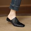 Fashion Summer New Women Shoes Square Toe Low-heel Shoes Slippers Retro Cowhide Leather Shoes for Women Casual Mules for Women Sandals