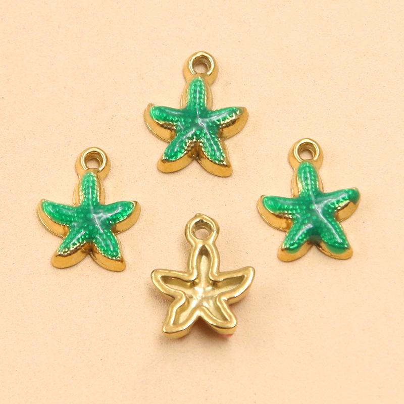 10-Color Stainless Steel Enamel Starfish Pendant (10x12mm) for DIY Jewelry and Keychains