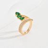 Cute Female Green Zircon Stone Water Drop Adjustable Ring Vintage Gold Color Open Wedding Jewelry For Women