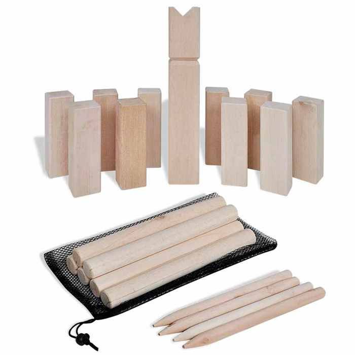 Kit de jeu Kubb en bois - VIDAXL - 1428941 - Pin - kit complet 21 pièces - avec filet de transport
