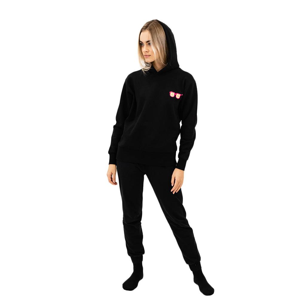 Czarna Bluza Oversized Z Modnym Motywem Okularów, Stylowa I Wygodna, S