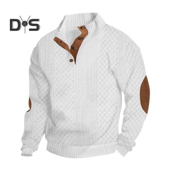 Мужская толстовка с эластичными манжетами, воротником-стойкой, длинными рукавами, жаккардовая ткань в стиле пэчворк, свободная, с пуговицами контрастного цвета, повседневная одежда, школьный топ средней длины