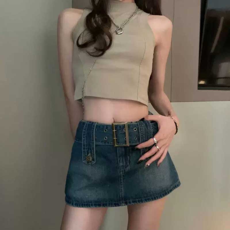 Женские юбки Розовая джинсовая юбка Летняя корейская мода Дизайн Юбка трапециевидной формы с высокой талией Женская одежда Y2K Женская нижняя часть большого размера