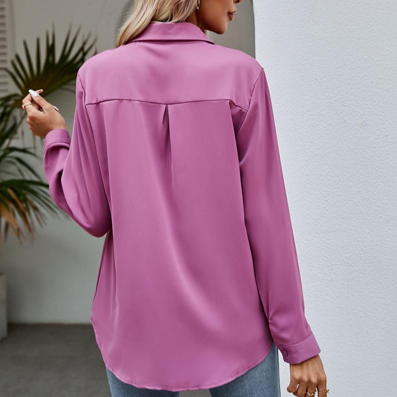 Женские топы, офисная женская однотонная рубашка на пуговицах с v-образным вырезом, повседневная свободная рубашка с длинными рукавами, весенняя шифоновая блузка, одежда 25137