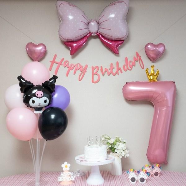 Yeonji Market Kuromi My Melody Kitty Cinnamoroll Sanrio Birthday Balloon Party Set, Kuromi Number Set 7