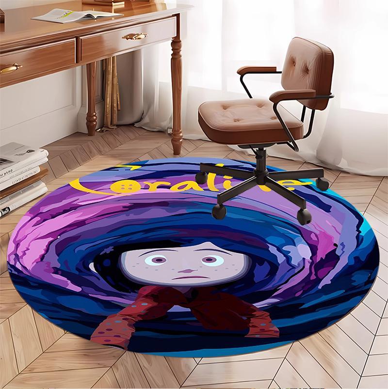Coraline Pattern Round Rug, Indoor/Outdoor Mat, for Picnic, Gameroom, Bedroom, Office, Living Room, Home Decor Carpet, Birthday Gift