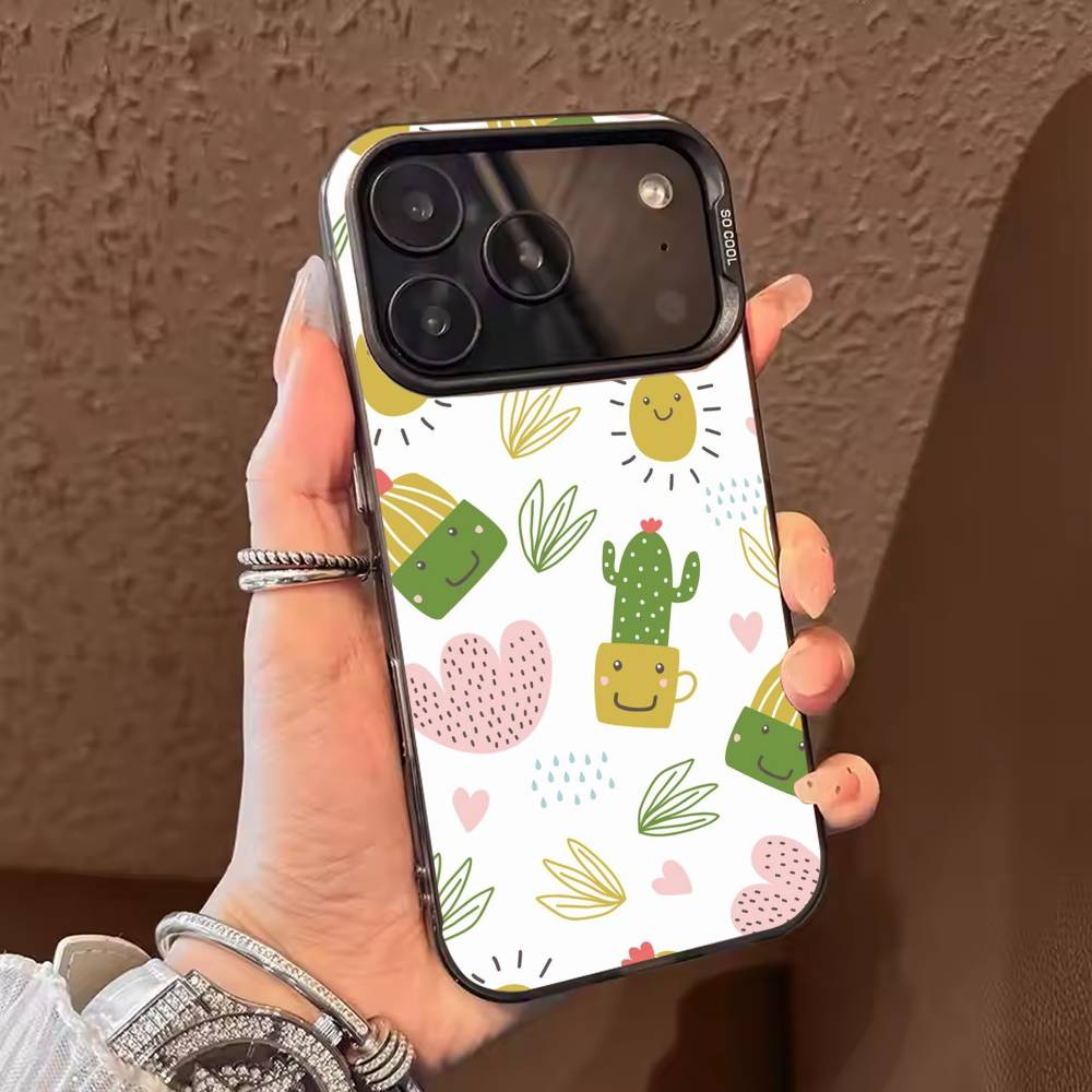 Чехол для телефона с кактусами и суккулентами для iPhone 17 16 15 14 13 12 11 Pro Max Plus Серебристый карамельный Матовый чехол