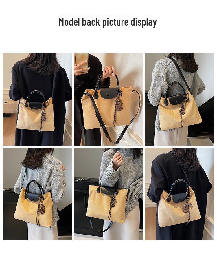 2024 Новая замшевая сумка через плечо в стиле ретро: Женская сумка-тоут/через плечо большой вместимости для осени и зимы