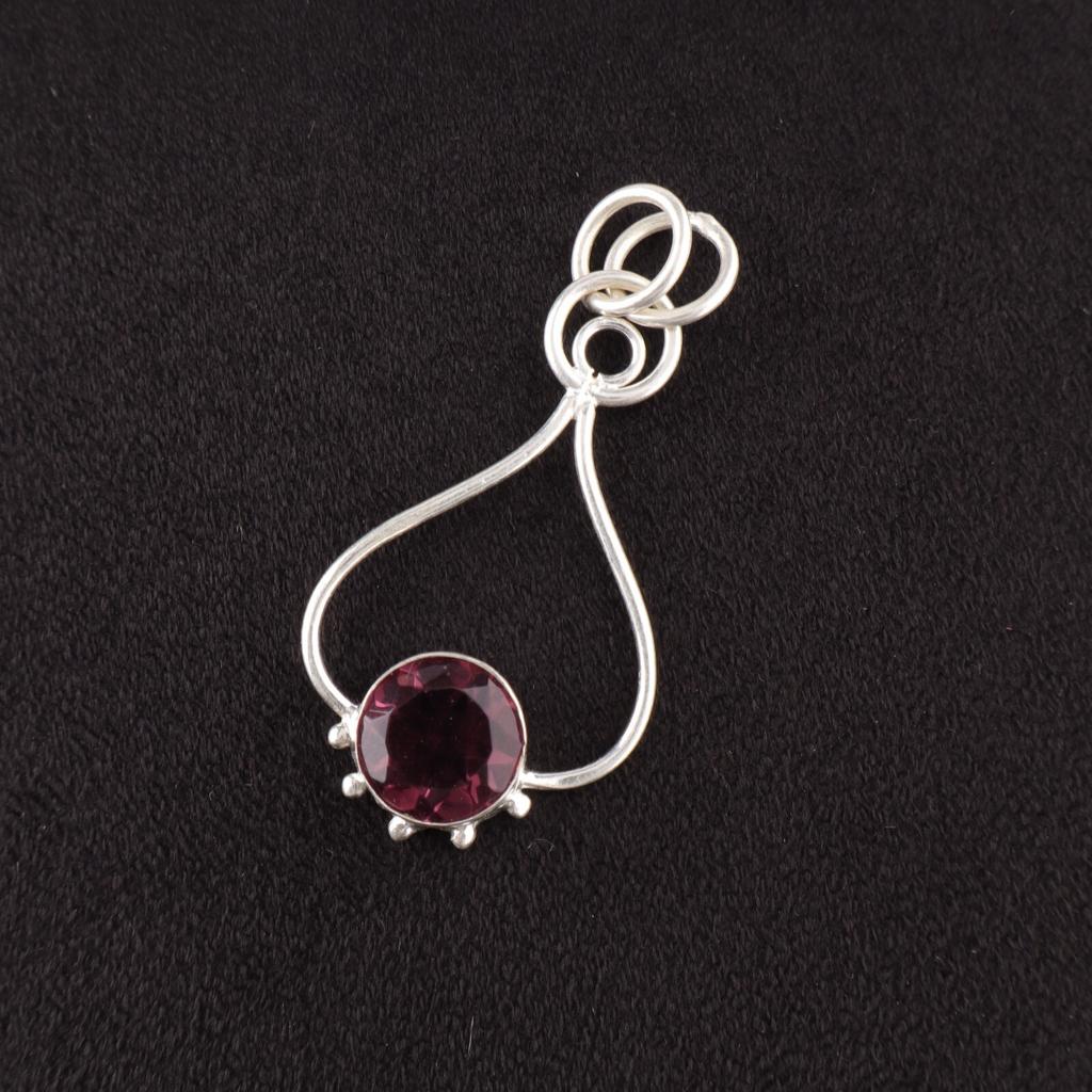 Round Natural Rhodolite Daughter Gift Birthday Wedding Pendant Sterling Silver PP-40-9