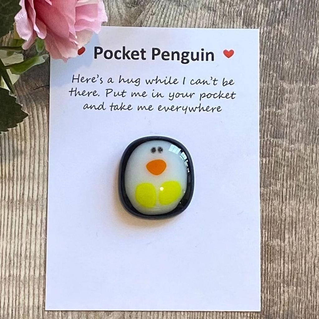 A Little Pocket Penguin Hug Mini Cute Pocket Penguin Hug Animal Decoration for Friend Birthday Lovers Gift with Greeting Card