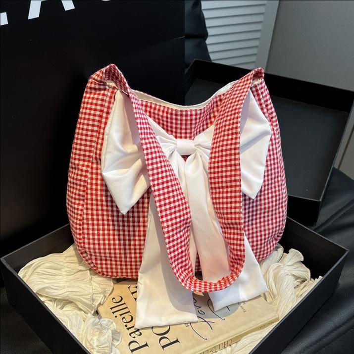 Новая трехмерная сумка через плечо с бантом и клеткой, женская повседневная холщовая сумка большой вместимости для поездок на работу