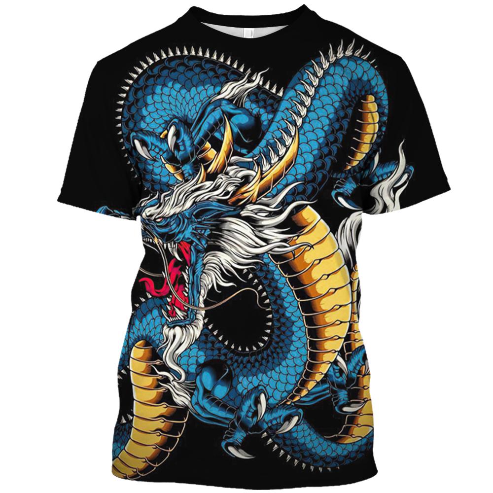 Vintage Men's T-Shirt 3D Print Dragon Pattern T Shirt Casual Short-Sleeved Top Summer Breathable Fitness Apparel Men Clothing