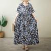 Короткий рукав Плюс размер Хлопок винтажный цветочный новый в платьях для женщин повседневное свободное макси длинное летнее платье