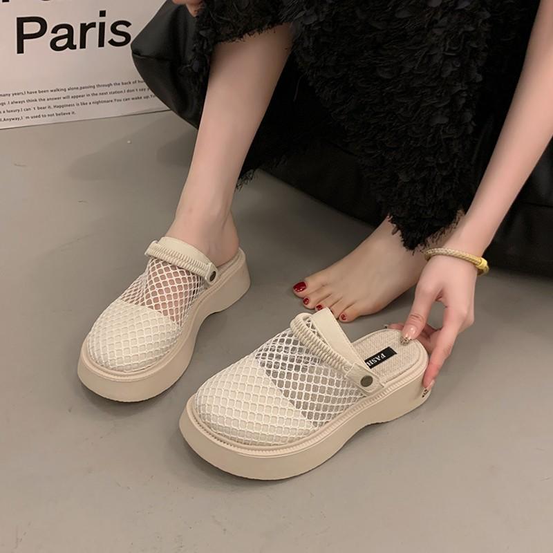Thick-soled Bag Head Sandals Women's 2025 Summer New One-pedal Half-slippers Fashion Hollow Casual Two Wear Cool Slippers