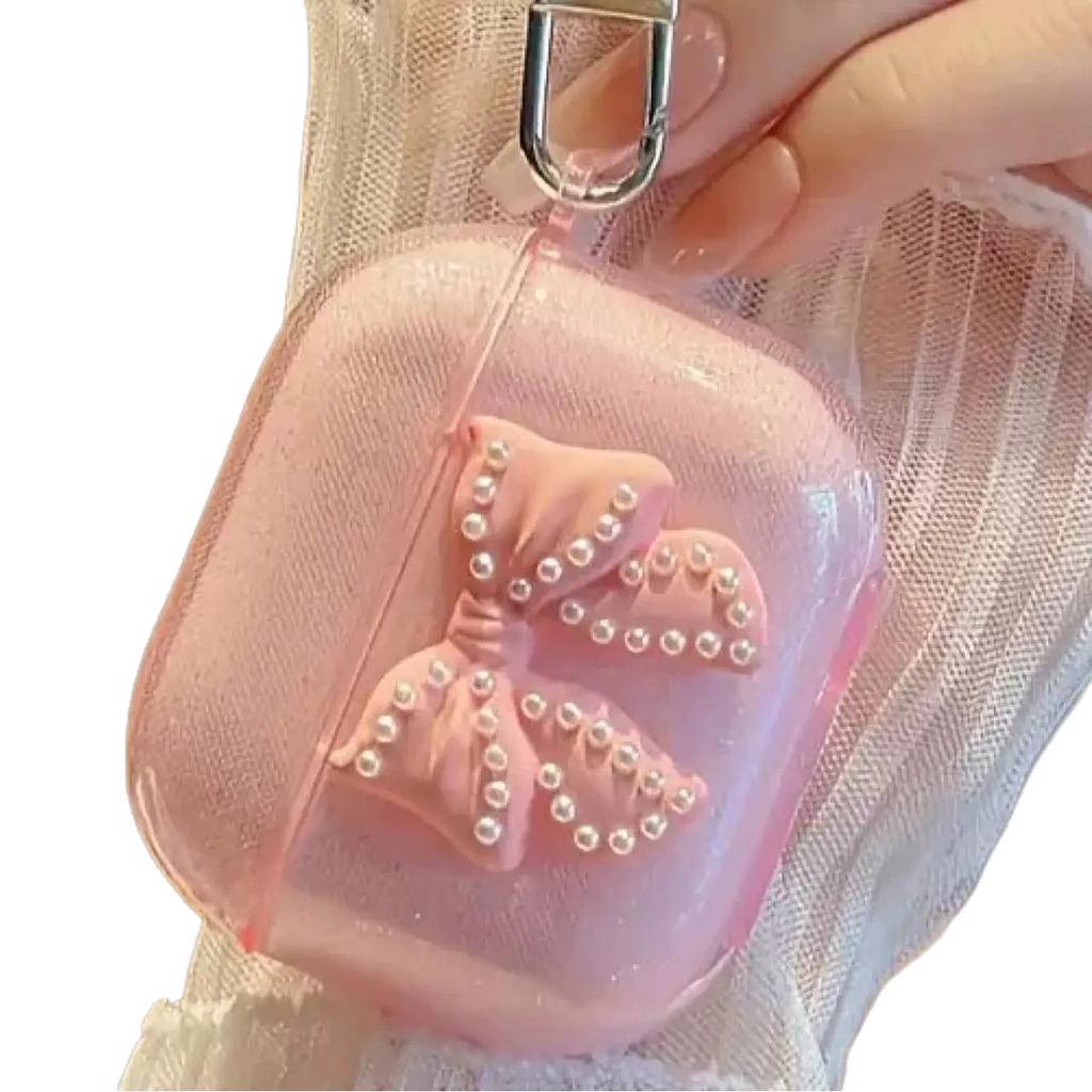 Gentle wind powder bow AirPods Apple earphone case protective cover 1st generation glitter soft case 1st generation AirPods