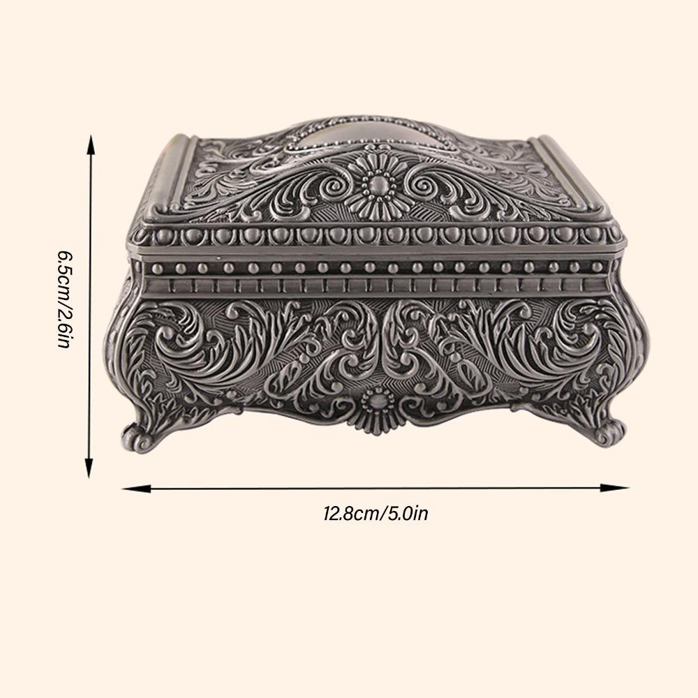 Antique Metal Trinket Box Floral Engraved Musical Jewelry Box Storage Jewelry Box For Women