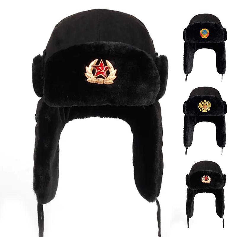 Fashion Brooch Decoration Bomber Cap Autumn and Winter Windproof and Cold Proof Hats Warm Lei Feng Hat Beanies Caps Gorras