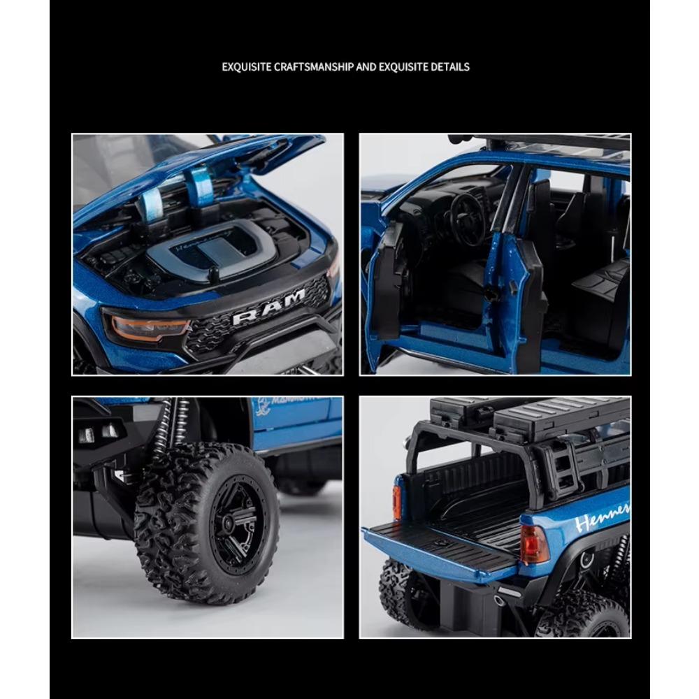 1/32 Scale Dodge Tyrannosaurus Rex RAM 1500 TRX 6*6 Warlord Alloy Miniature Car Diecast Metal Scale Car Model Sound and Light Kid Toy Car